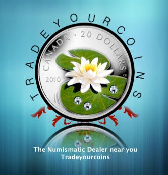 2010 Canada 20 Dollars Fine Silver Coin, Swarovski Crystal - Painted Wildflower-Water Lily