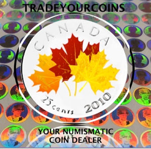 2010 Canada Nickel Coloured Quarter - 25 Cents From Oh Canada Set-Maple leafs UNC
