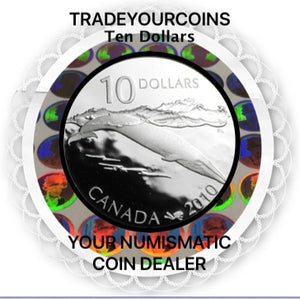 2010 Canada Fine Silver Proof $10 ,Blue Whale Ten Dollars