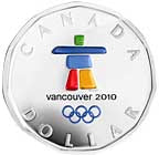 2010 Canada Olympic Nickel Lucky Loonie Inukshuk coloured Coin