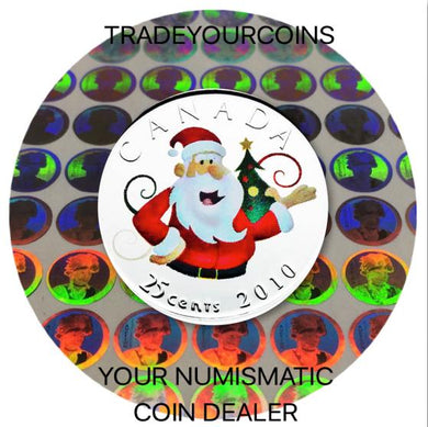 2010 Canada Nickel Coloured Quarter - 25 Cents Christmas Day series-Santa Claus and Christmas Tree UNC