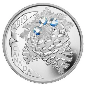 2010 20 Dollars Fine Silver Coin, Holiday Series- Holiday Pine Cones, Moonlight