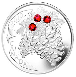 2010 20 Dollars Fine Silver Coin, Holiday Series- Holiday Pine Cones, Ruby