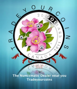 2011 Canada 20 Dollars Fine Silver Coin, Swarovski Crystal - Painted Wildflower-Dewfrop and Wild Rose