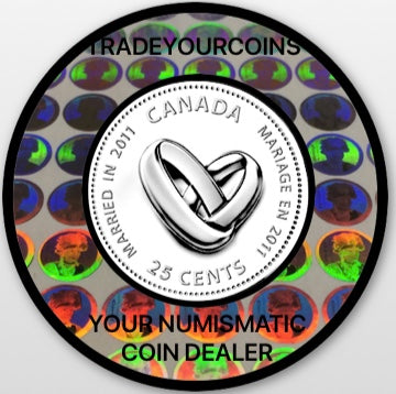 2011 Canada Nickel Coloured Quarter - 25 Cents From Wedding Set-Wedding Rings UNC