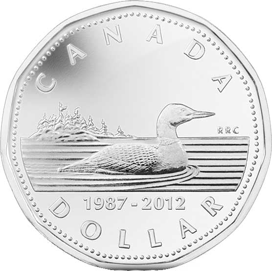 1987-2012 Canada $1 Loonie 25th Anniversary Silver Plated