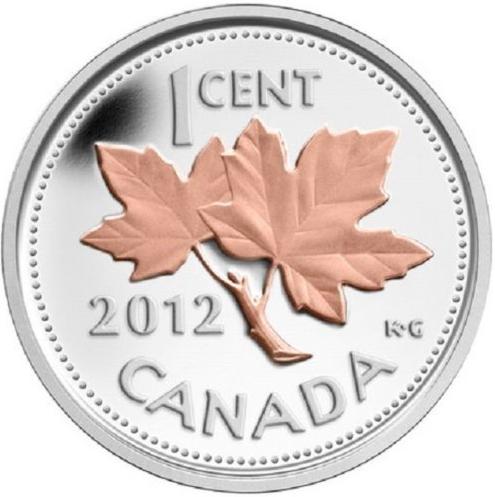 2012 Canada 1 Cent Penny Proof Heavy Cameo-Gold Plated Sterling Silver