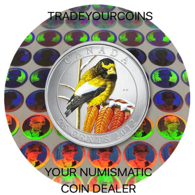 2012 Canada Nickel Quarter - 25 Cents Birds of Canada Series, Evening Grosbeak