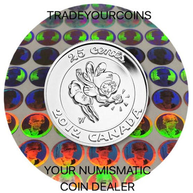 2012 Canada Nickel Coloured Quarter - 25 Cents From Tooth Fairy Gift Card-Stylized Fairy UNC