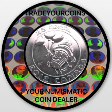 2012 Canada Nickel Coloured Quarter - 25 Cents From Birthday Gift Set-Ice Cream Cone and Balloons UNC
