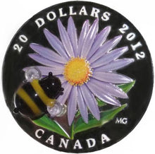 2012 20 Dollars Fine Silver Coin, venetian Glass-Aster with Bumble Bee