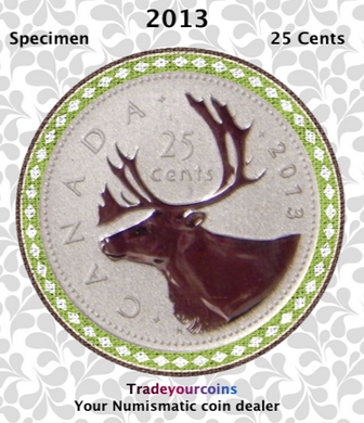 2013 Canada Nickel Quarter Specimen Caribou - 25 Cents