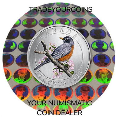 2013 Canada Nickel Quarter - 25 Cents Birds of Canada Series, American Robin