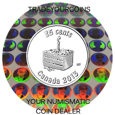 2013 Canada Nickel Coloured Quarter - 25 Cents From Birthday Gift Set, Slice of Birthday Cake UNC