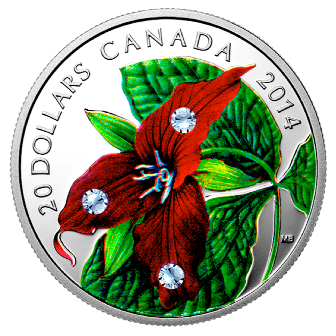 2014 20 Dollars Fine Silver Coin, Wildflower Serie- Red Trillium