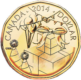 2014 Canada Uncirculated Loonie Dollar from Birthday Gift Set-Gift Design