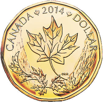 2014 Canada Uncirculated Loonie Dollar from O Canada Gift Set-Maple Leaf Design
