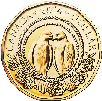 2014 Canada Uncirculated Loonie Dollar from Wedding Gift Set-Love Birds Design