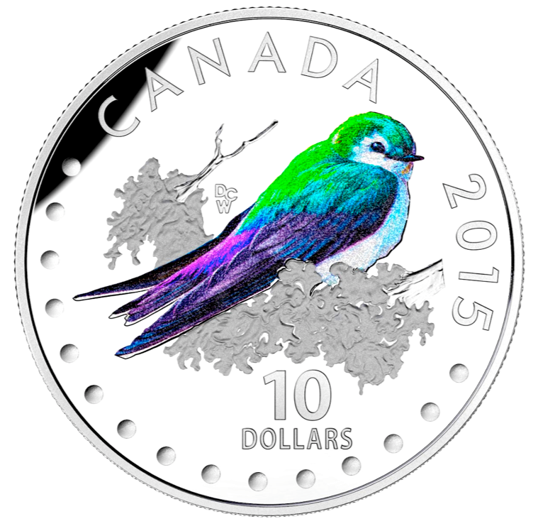 2015 $10 Colourful Songbirds of canada-The Violet-Green Swallow