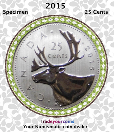2015 Canada Nickel Quarter Specimen Caribou - 25 Cents