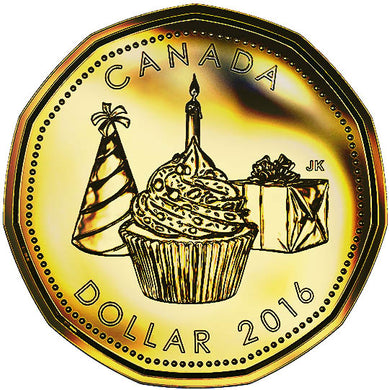 2016 Canada Uncirculated Loonie Dollar from Birthday Gift Set-Cake Design