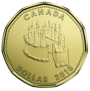 2018 Canada Uncirculated Loonie Dollar from Happy Anniversary Gift Set-Cake Design