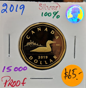 2019 Canada Fine Silver Proof Loonie Common Loon-Dollar