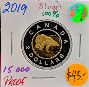2019 Canada Fine Silver Twoonie  Proof Polar Bear - 2 Dollars