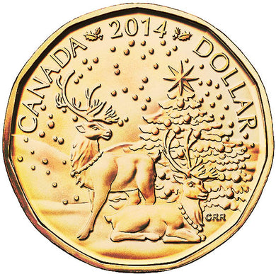 2014 Canada Uncirculated Loonie Dollar from Holiday Gift Set-Reindeer Design
