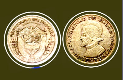 1953 Panama un decimo de balboa -Cincuentenario Silver Coin-Lot#264