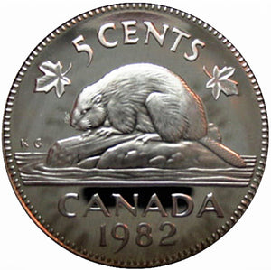 1982 Canada Five Cents Nickel proof Heavy cameo