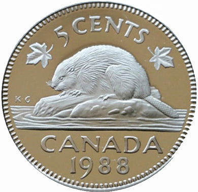 1988 Canada Five Cents Nickel proof Heavy cameo