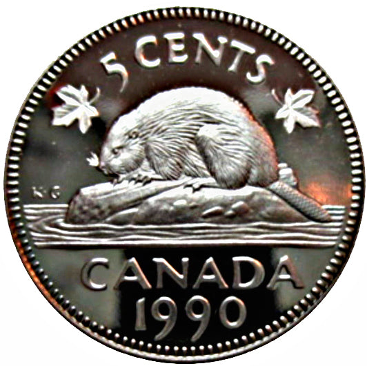 1990 Canada Five Cents Nickel proof Heavy cameo