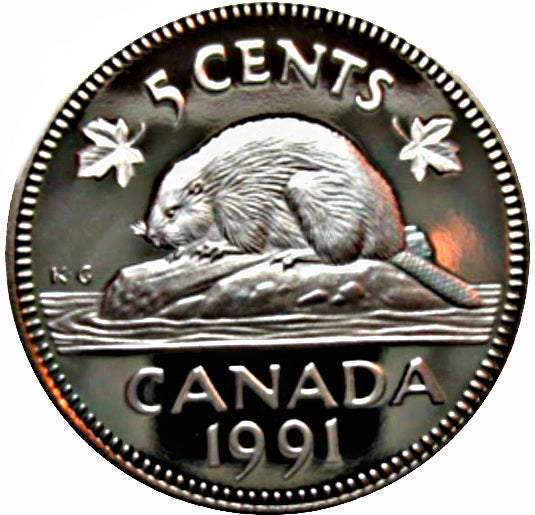 1991 Canada Five Cents Nickel proof Heavy cameo
