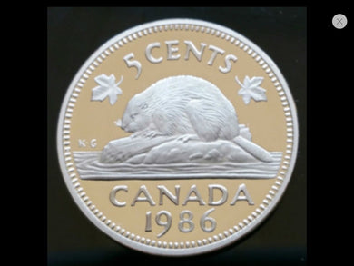 1986 Canada Five Cents Nickel proof Heavy cameo
