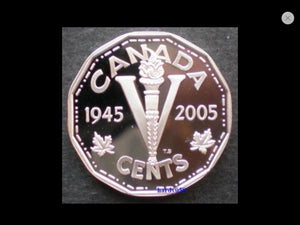2005-(1945)  Canada Five Cents Sterling proof Heavy cameo-60TH anniversary, VE-DAY