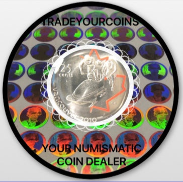 2008 Canada Nickel Plated Steel Quarter - 25 Cents, Sport Card-Painted Leaf-Bobsleigh