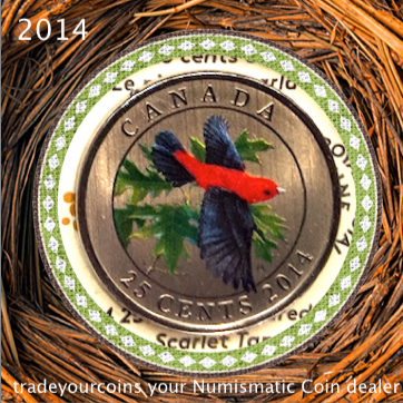 2014 Canada Nickel Quarter - 25 Cents Birds of Canada Series, Scarlet tanager