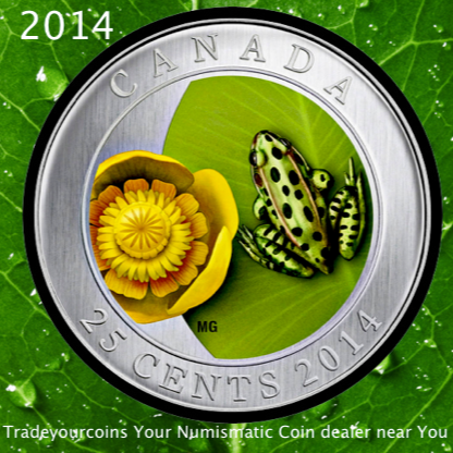 2014 Canada Cupronickel Quarter - 25 Cents Water-lily and Leopard Frog