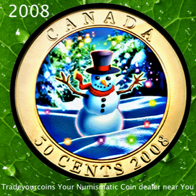 2008 Canada Nickel Half Dollar-50 Cents  Holiday Snowman - Lenticular Coin