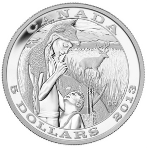 2013 Canada Fine Silver Five Dollars-Aboriginal of hunting series-Deer