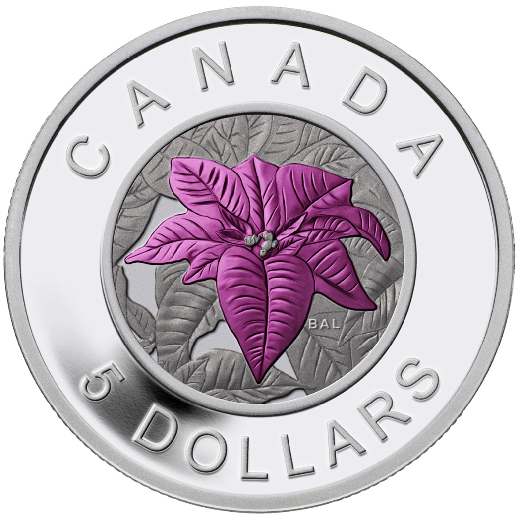 2014 Canada Fine Silver and Niobium Five Dollars Coin -Poinsettia