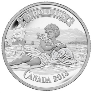 2013 Canada Fine Silver Five Dollars-Seascape Theme Vignette-Canadian Bank of Commerce 1888 $20
