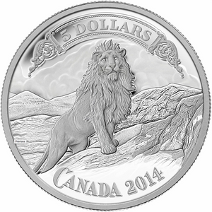 2014 Canada Fine Silver Five Dollars-Lion on Mountain Vignette-Northern crown Bank