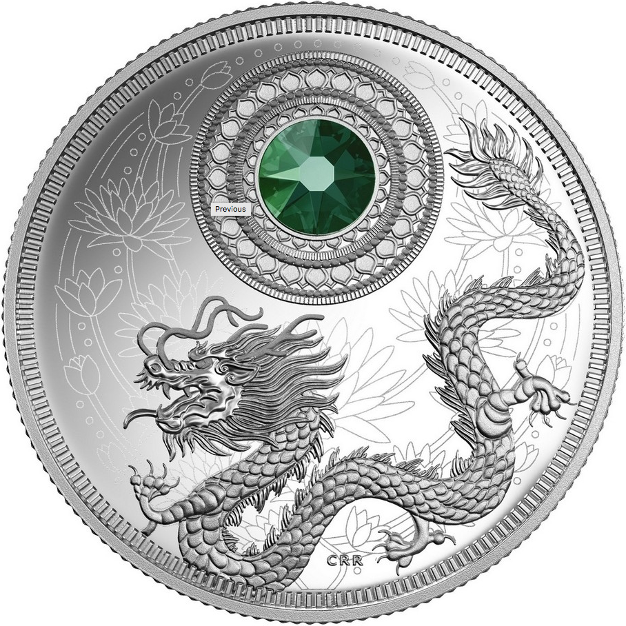Canada Fine Silver $5 Five Dollars- Birthstones: May-Emerald