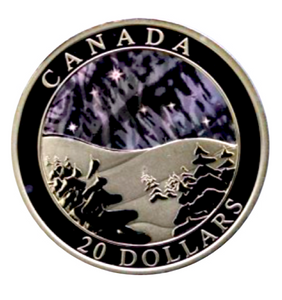 2004 Canada 20 Dollars Natural Wonders,  Fine Silver coin- Northern Lights