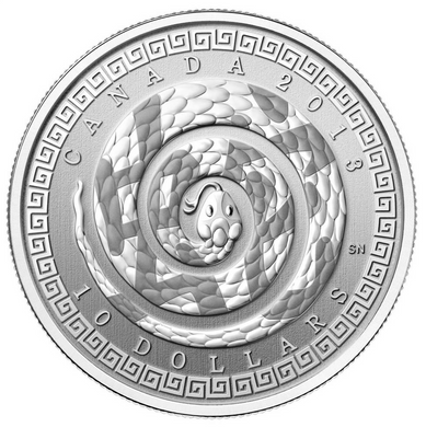 2013 Canada Fine Silver $10 Ten Dollars-Year of the Snake-Chinese Character
