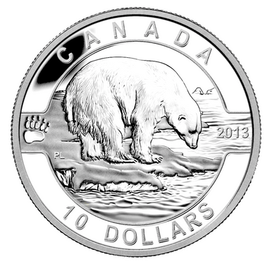 2013 Canada Fine Silver $10 Ten Dollars-The Polar Bear
