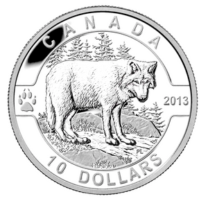 2013 Canada Fine Silver $10 Ten Dollars-The Wolf