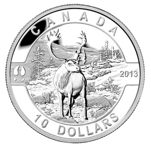 2013 Canada Fine Silver $10 Ten Dollars-The Caribou